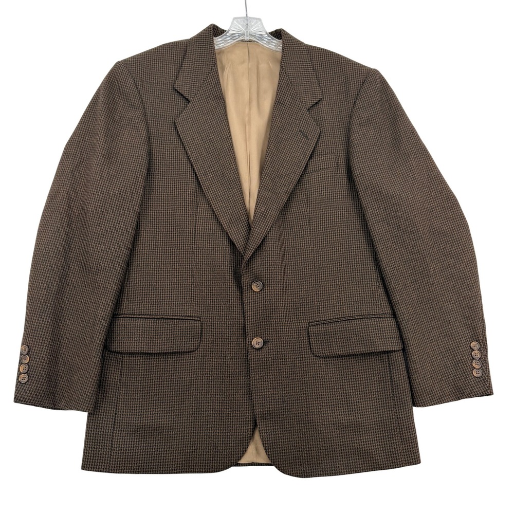 Oscar de la Renta Mens 40R Brown Wool Houndstooth Blazer Sport Coat 5180BX Lined